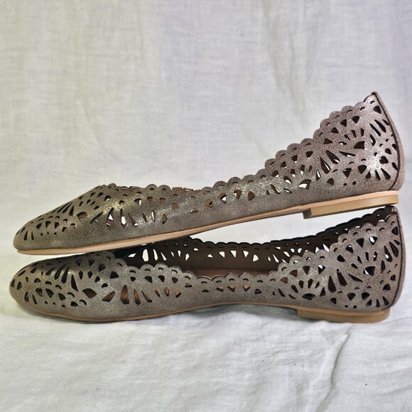 Cc Corso Como Bloue Perforated Eyelet Genuine Leather Ballet Flats 8.5M Metallic - Picture 3 of 12